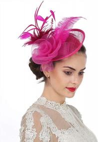 img 1 attached to SAFERIN Fascinator For Women Hair Clip Hat Bowler Feather Flower Veil Wedding Party Hat Tea Hat