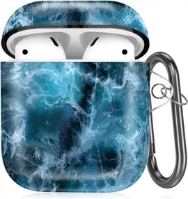 img 4 attached to Blue Black Marble Airpods Case Cover - Cute And Protective Cover Compatible With Apple Airpods 2 & 1. Fadeless Pattern, Shockproof Hard Case With Carabiner For Men, Women, And Expectant Mothers.