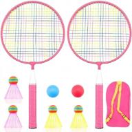 2-pack durable nylon alloy badminton racket set for kids w/ 4 badminton + 2 table tennis - indoor & outdoor sport game fun! logo