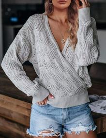 img 3 attached to Chic And Cozy: MEROKEETY Women'S Deep V-Neck Crochet Knit Sweaters