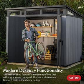 img 3 attached to Grey Keter Artisan Shed - Modern Design - Large 9X7 Foot Outdoor Storage With Floor For Patio Furniture, Tools, Lawn Mower, And Bike Storage