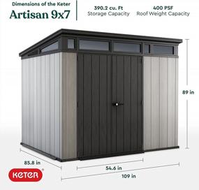 img 2 attached to Grey Keter Artisan Shed - Modern Design - Large 9X7 Foot Outdoor Storage With Floor For Patio Furniture, Tools, Lawn Mower, And Bike Storage