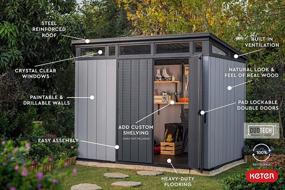 img 1 attached to Grey Keter Artisan Shed - Modern Design - Large 9X7 Foot Outdoor Storage With Floor For Patio Furniture, Tools, Lawn Mower, And Bike Storage