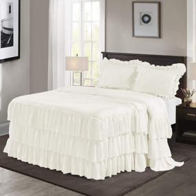 img 4 attached to Queen Size ECHO Bedding Collections 3 Piece Ruffle Skirt Bedspread Set - Ivory Color 30" Drop Ruffled Style