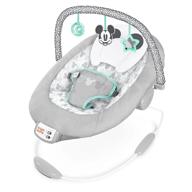 mickey mouse comfy disney baby bouncer in cloudscapes includes bar with 3 cute, plays 7 soothing melodies w/auto shut-off, age 0-6 months logo