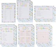 👶 baby shower game card packs - 50 guest assorted activity supplies set, includes bingo, word scramble, well wishes, unicorn and clouds design, 50 sheets, 5 x 7 inches logo