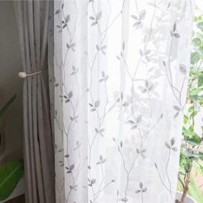 img 4 attached to Enhance Your Home Decor With Leadtimes Embroidered Grey Floral Sheer Curtains - Customized & Light Filtering
