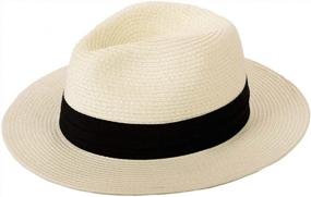 img 4 attached to Женская соломенная шляпа-панама от солнца с широкими полями Fedora UPF50+, летняя пляжная кепка