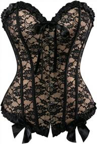 img 4 attached to Black Floral Lace Trim Overbust Corset Waist Cincher Bustier Top For Women