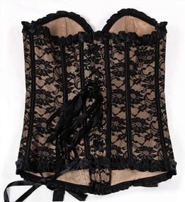 img 2 attached to Black Floral Lace Trim Overbust Corset Waist Cincher Bustier Top For Women