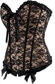 img 3 attached to Black Floral Lace Trim Overbust Corset Waist Cincher Bustier Top For Women