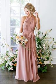 img 2 attached to Women'S Chiffon Halter Pleated Long Bridesmaid Dresses With Pockets Formal Evening Party Gown