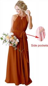 img 1 attached to Women'S Chiffon Halter Pleated Long Bridesmaid Dresses With Pockets Formal Evening Party Gown