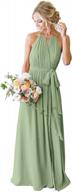 women's chiffon halter pleated long bridesmaid dresses with pockets formal evening party gown logo