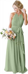 img 4 attached to Women'S Chiffon Halter Pleated Long Bridesmaid Dresses With Pockets Formal Evening Party Gown