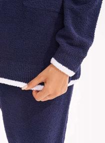 img 1 attached to Femofit Women Fleece Pajamas Set Soft Fuzzy Lounge Sleepwear Long Sleeve Warm - V-Neck, Middle Collar, Round Collar