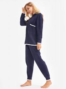 img 2 attached to Femofit Women Fleece Pajamas Set Soft Fuzzy Lounge Sleepwear Long Sleeve Warm - V-Neck, Middle Collar, Round Collar