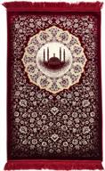 turkish islamic prayer rug - lightweight velvet sajada mat - traditional muslim janamaz - plush prayer carpet for men and women - ramadan or eid gift - floral msq design in red logo