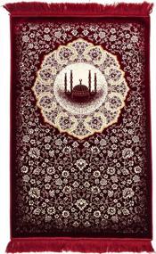 img 4 attached to Turkish Islamic Prayer Rug - Lightweight Velvet Sajada Mat - Traditional Muslim Janamaz - Plush Prayer Carpet For Men And Women - Ramadan Or Eid Gift - Floral MSQ Design In Red