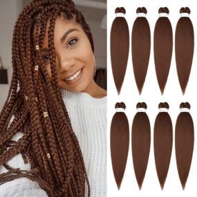 img 4 attached to Ubeleco Brown Braiding Hair Pre Stretched 20 Inch 8 Packs Color 30 Braiding Hair Auburn Soft Yaki Texture, Itch Free, Hot Water Setting Synthetic Hair Extensions For Braids(20In,30#)