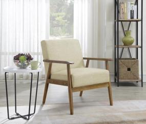 img 1 attached to Mid-Century Beige Chair With Wooden Frame By Right2Home