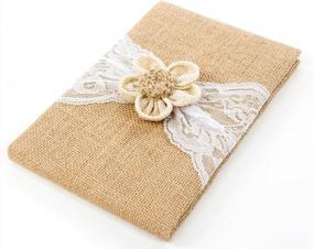 img 1 attached to Burlap And Lace Rustic Wedding Guest Book With Pen Holder And 120 Lined Pages In Petal Flower Gift Box