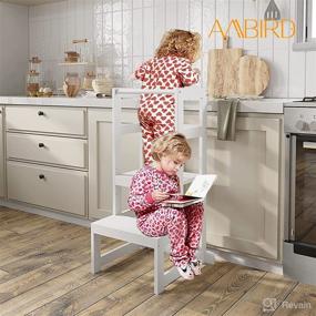 img 2 attached to 🪴 AMBIRD Toddler Step Stool: Adjustable Height Kitchen Stool for 18-48 Months, with Rail & Non-Slip Mat for Kitchen & Bathroom Sink (White)