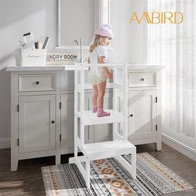 img 3 attached to 🪴 AMBIRD Toddler Step Stool: Adjustable Height Kitchen Stool for 18-48 Months, with Rail & Non-Slip Mat for Kitchen & Bathroom Sink (White)