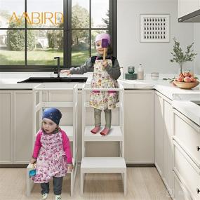 img 1 attached to 🪴 AMBIRD Toddler Step Stool: Adjustable Height Kitchen Stool for 18-48 Months, with Rail & Non-Slip Mat for Kitchen & Bathroom Sink (White)