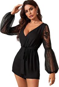 img 1 attached to 👗 SheIn Women's V-Neck Bishop Jumpsuit - Trendy Women's Clothing in Jumpsuits, Rompers & Overalls