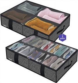 img 4 attached to Onlyeasy 2 Pack Under Bed Shoes Storage Bag Organizer (14+4 Pairs), Collapsible Shoe Boot Container With Handles, Underbed Storage Solution Shoes Bags For Kids & Adults, Linen-Like Black, MXAUBS14S4
