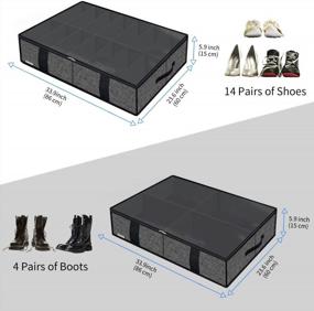 img 3 attached to Onlyeasy 2 Pack Under Bed Shoes Storage Bag Organizer (14+4 Pairs), Collapsible Shoe Boot Container With Handles, Underbed Storage Solution Shoes Bags For Kids & Adults, Linen-Like Black, MXAUBS14S4