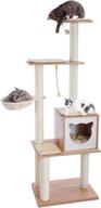 modern wood cat condo tower for indoor cats | made4pets 65.6 inches | multi-level tall cat tree with scratching post, hammock, climbing perch | ideal for large cats: kitten play, rest, and exploration logo