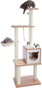 img 4 attached to Modern Wood Cat Condo Tower for Indoor Cats | Made4Pets 65.6 Inches | Multi-Level Tall Cat Tree with Scratching Post, Hammock, Climbing Perch | Ideal for Large Cats: Kitten Play, Rest, and Exploration