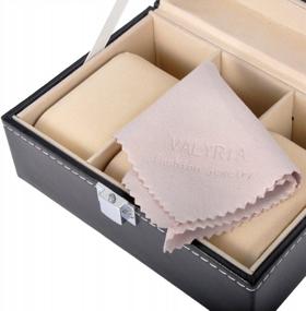 img 3 attached to Valyria Watch Box Small 3 Mens Black Leather Display Glass Top Jewelry Case Organizer