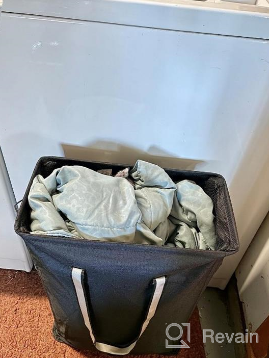 img 1 attached to Tall And Slim Collapsible Laundry Hamper With Breathable Mesh Cover And Silver Handle - Handy Hanging Basket For Travel, Waterproof And Upgraded With Linen Fabric By Caroeas review by Angel Peterson