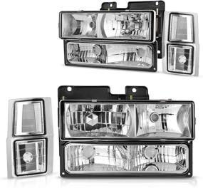 img 4 attached to DWVO Chrome Headlight Assembly for Chevy C/K Series 🚗 1500 2500 3500/Tahoe/Suburban/Silverado 1992-1999 Crystal Headlamp with Corner & Bumper Light