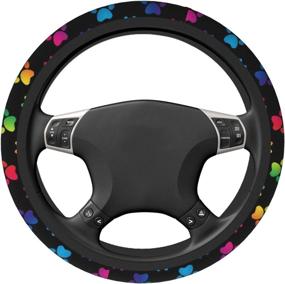 img 1 attached to Paw Print Rainbow Color Steering Wheel Cover - Sweat-Absorbent Anti-Slip Automotive Wrap Cloth. Universal Soft Steering Wheel Protective Cover, Cute and Vivid Design for Women, Girls, and Ladies - MMHome