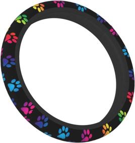 img 2 attached to Paw Print Rainbow Color Steering Wheel Cover - Sweat-Absorbent Anti-Slip Automotive Wrap Cloth. Universal Soft Steering Wheel Protective Cover, Cute and Vivid Design for Women, Girls, and Ladies - MMHome