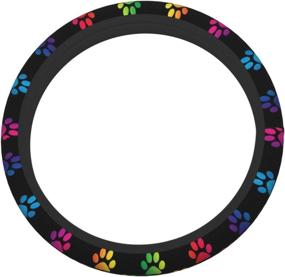 img 3 attached to Paw Print Rainbow Color Steering Wheel Cover - Sweat-Absorbent Anti-Slip Automotive Wrap Cloth. Universal Soft Steering Wheel Protective Cover, Cute and Vivid Design for Women, Girls, and Ladies - MMHome