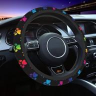 paw print rainbow color steering wheel cover - sweat-absorbent anti-slip automotive wrap cloth. universal soft steering wheel protective cover, cute and vivid design for women, girls, and ladies - mmhome логотип