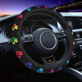 img 4 attached to Paw Print Rainbow Color Steering Wheel Cover - Sweat-Absorbent Anti-Slip Automotive Wrap Cloth. Universal Soft Steering Wheel Protective Cover, Cute and Vivid Design for Women, Girls, and Ladies - MMHome