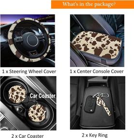 img 3 attached to 🐄 Stylish 6Pcs Cow Print Car Accessories Set for Women - Brown Microfiber Steering Wheel Cover, Breathable and Odorless Steering Wheel Protector - Universal Fit