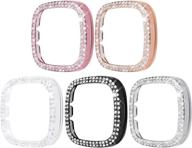 surace compatible for fitbit versa 3 case, bling crystal diamond frame protective case compatible for fitbit versa 3 smart watch (5 packs, rose gold/pink gold/black/silver/clear) логотип