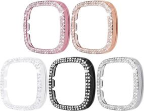 img 4 attached to Surace Compatible For Fitbit Versa 3 Case, Bling Crystal Diamond Frame Protective Case Compatible For Fitbit Versa 3 Smart Watch (5 Packs, Rose Gold/Pink Gold/Black/Silver/Clear)