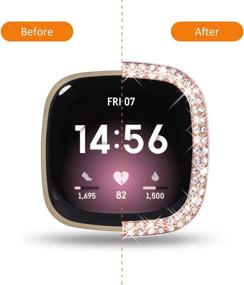 img 3 attached to Surace Compatible For Fitbit Versa 3 Case, Bling Crystal Diamond Frame Protective Case Compatible For Fitbit Versa 3 Smart Watch (5 Packs, Rose Gold/Pink Gold/Black/Silver/Clear)
