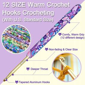 img 3 attached to Coopay Warm Crochet Hooks Crocheting, Extra Long Crochet Hook Set Crochet Hooks For Arthritic Hands, 2.25Mm To 8.0Mm, 12 Pcs Crochet Kit Ergonomic Grips For DIY Craft Yarn, Animal Pattern
