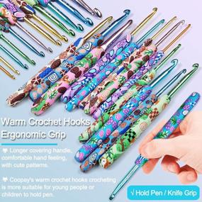 img 2 attached to Coopay Warm Crochet Hooks Crocheting, Extra Long Crochet Hook Set Crochet Hooks For Arthritic Hands, 2.25Mm To 8.0Mm, 12 Pcs Crochet Kit Ergonomic Grips For DIY Craft Yarn, Animal Pattern
