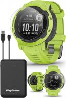 garmin instinct 2 (electric lime) rugged gps smartwatch - outdoor military watch w/ multi-gnss & 24/7 hr fitness tracking | bundle includes tpu screen protectors & portable charger | large, 45mm logo
