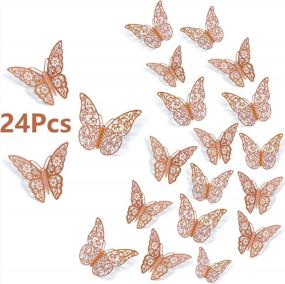 img 4 attached to Rose Gold 3D Butterfly Wall Decor - 24Pcs, 2 Styles & 3 Sizes | Party/Wedding/Nursery Room DIY Decoration